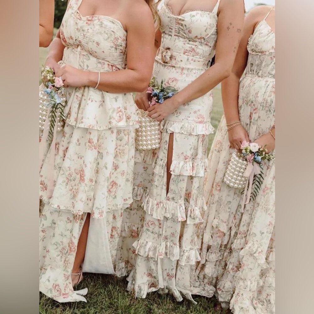 Floral Ruffle Tiered Maxi Dress - Cream with Blush Rose Print